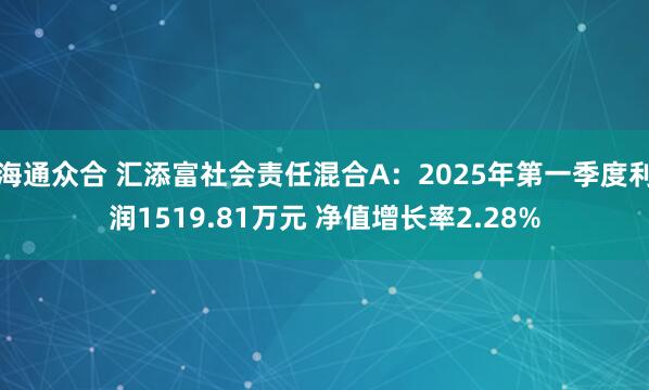 海通众合 汇添富社会责任混合A：2025年第一季度利润1519.81万元 净值增长率2.28%